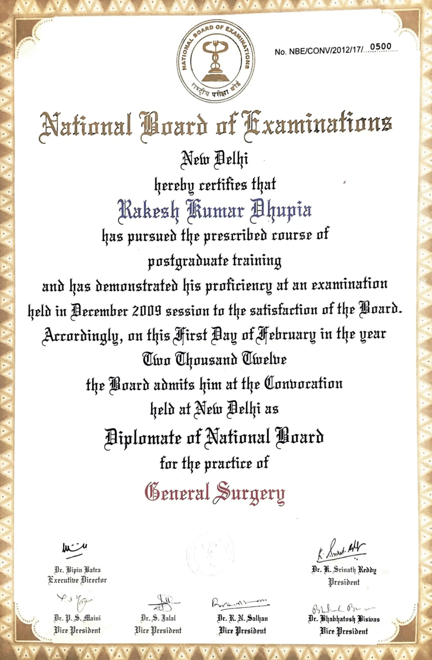 DNB degree certificate