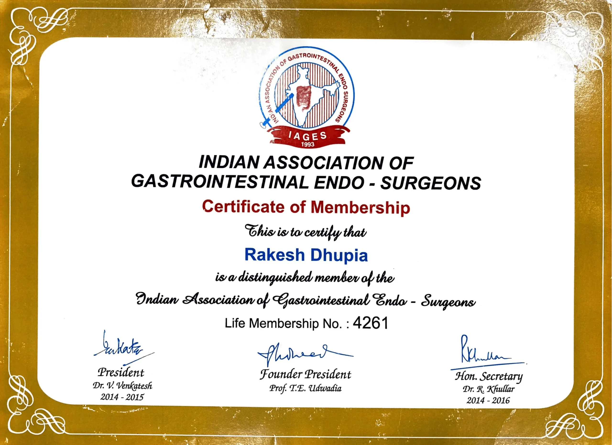 IAGES Membership certificate
