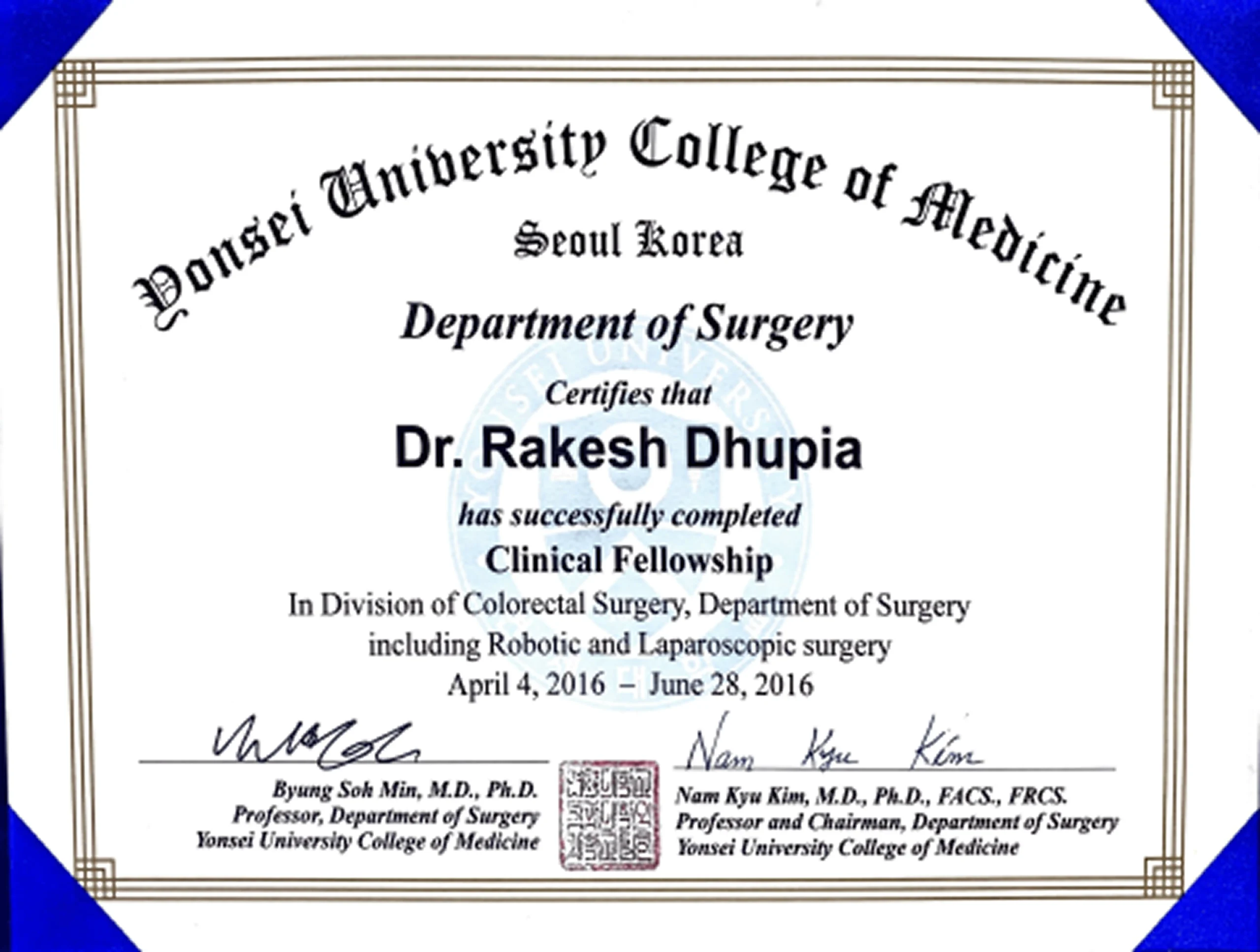 korean fellowship certificate